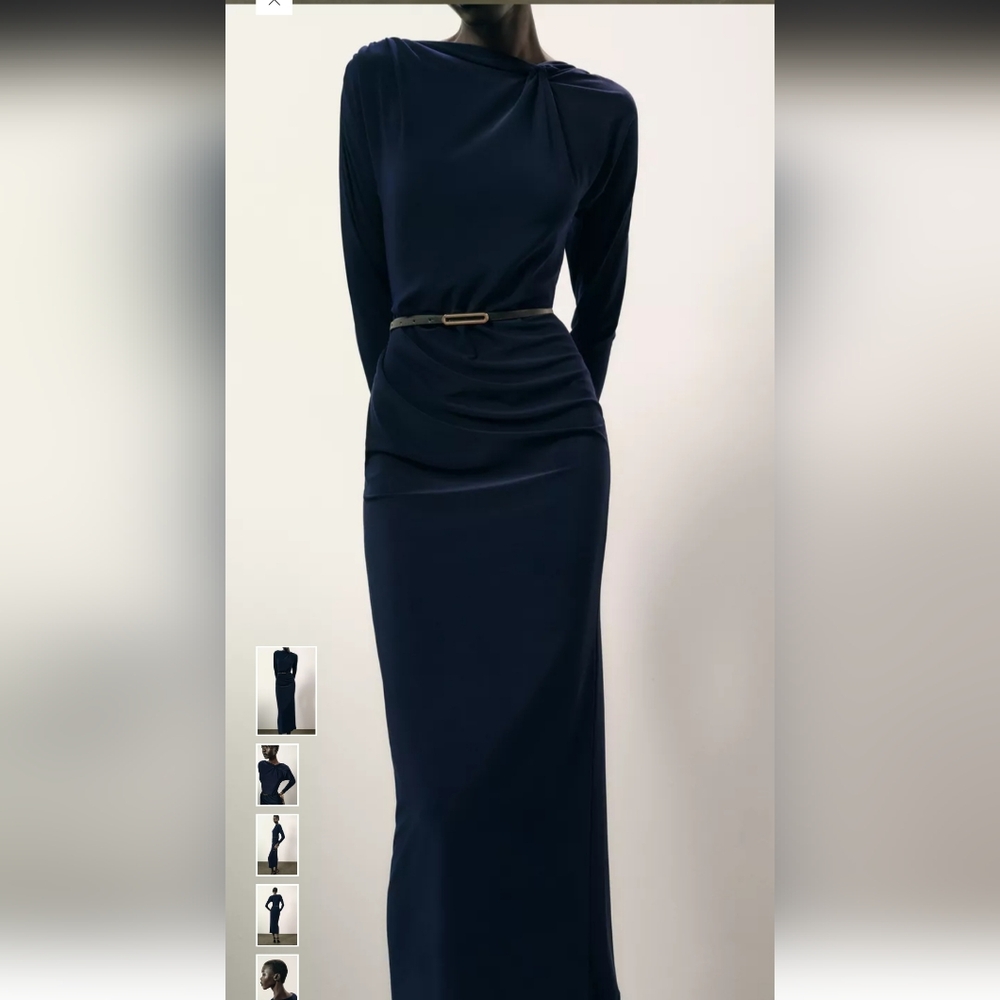 Zara Midnight Blue Belted Midi Dress - Picture 2 of 11